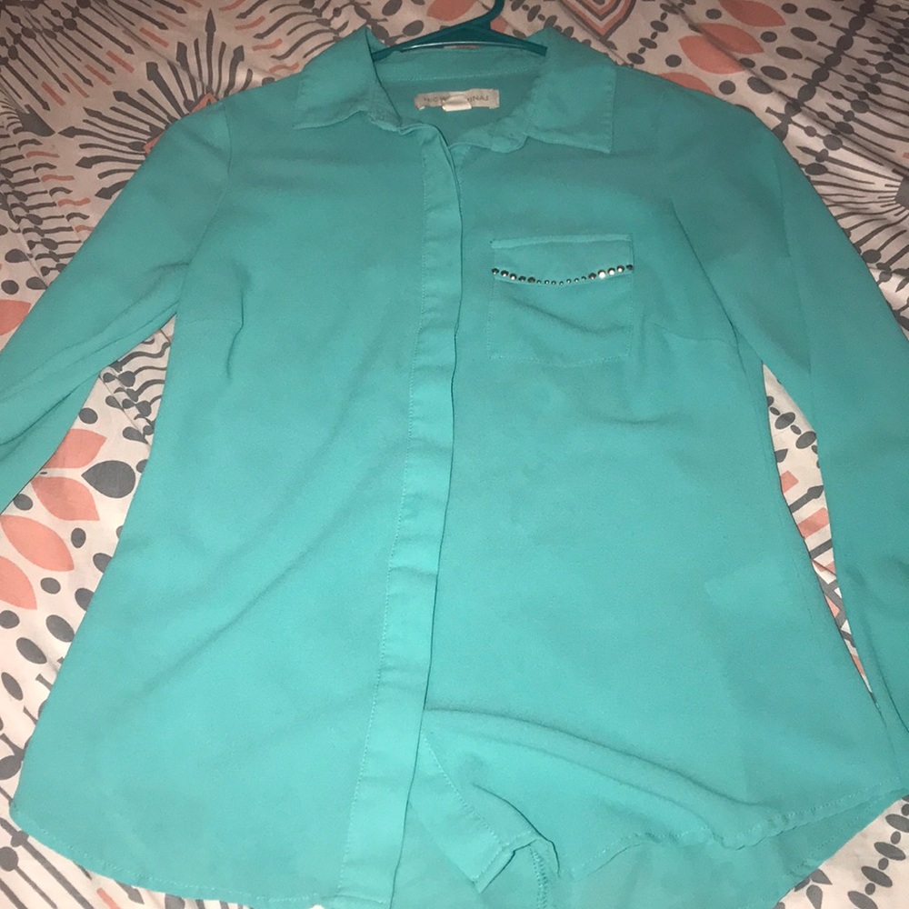 Teal button down